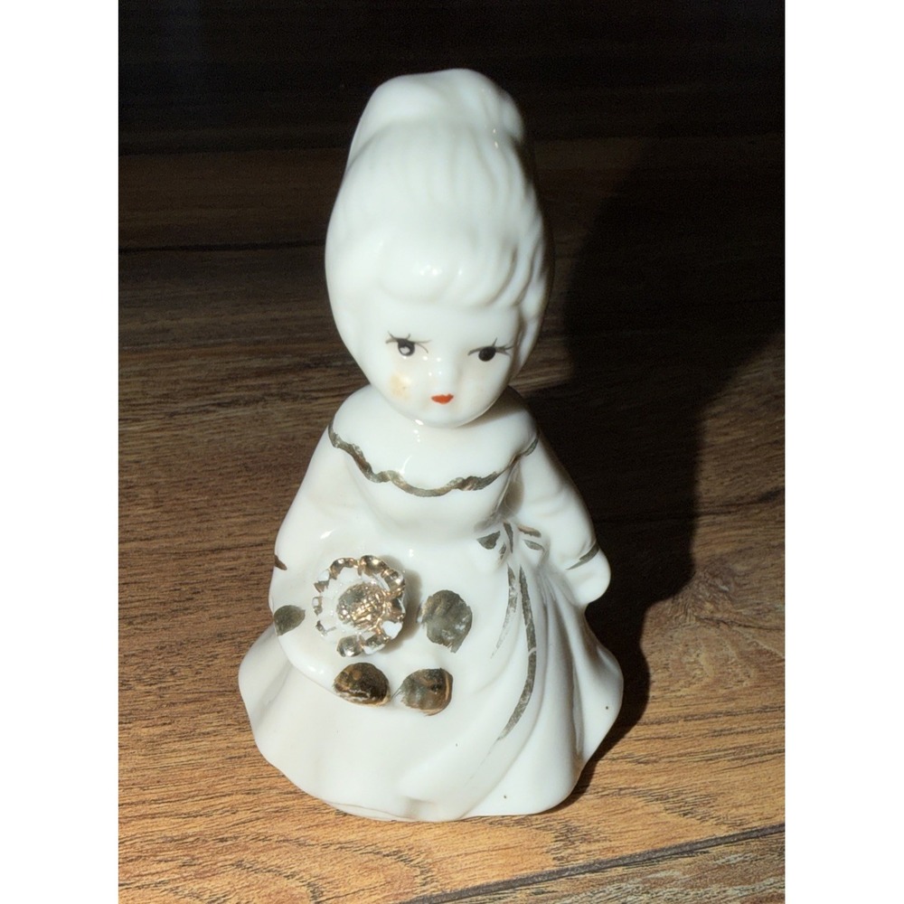 Vintage 1950's CWI Bone China Flower Girl Miniature‎ Figuring Gold Trim 3.5"